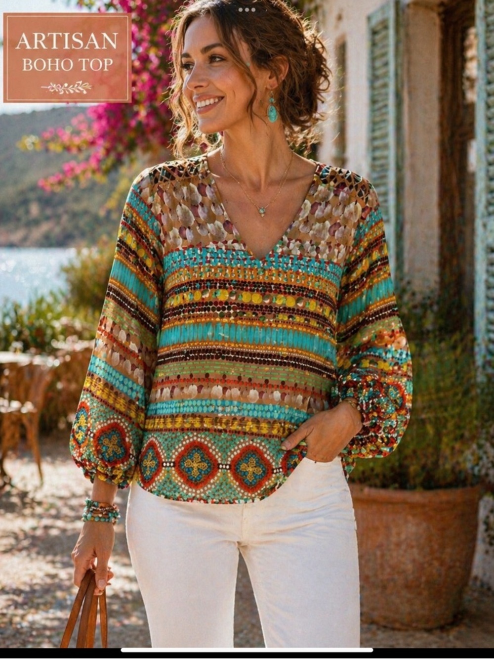 Cluny Wearable Art Boho Peasant Blouse Lattice Shoulder Anthro Style Top 8
